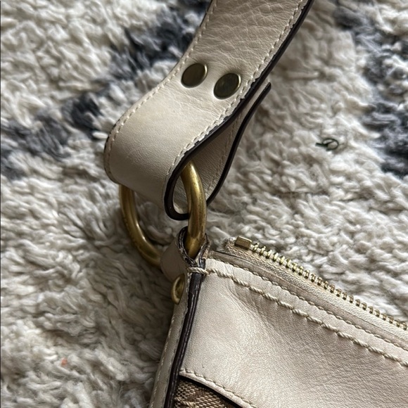 Coach Tan and Brown Signature C Tote Crossbody Bag with White Leather Strap - Picture 3 of 11